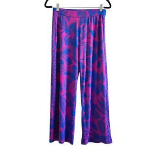 Iman Tropical Print Resort Wear Pants Bright Blue and Magenta Size Small